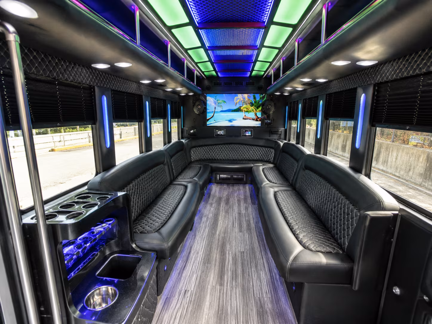 laredo 18 passenger party bus inside
